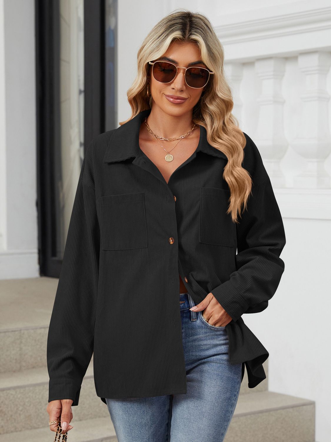 Ines | Long-sleeved outerwear with a button placket and dropped shoulders