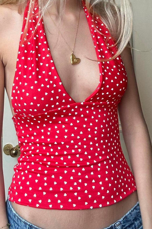 V Neck Heart Polka Dot Cami Top
