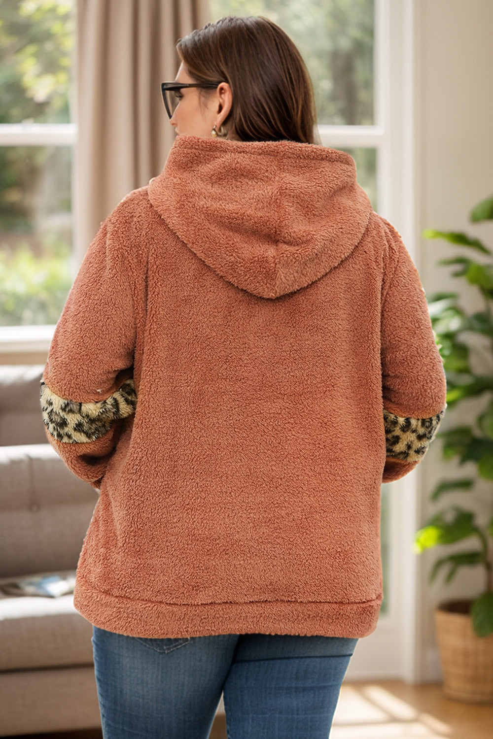 Ema | Oversized long sleeve leopard print hoodie with kangaroo pocket