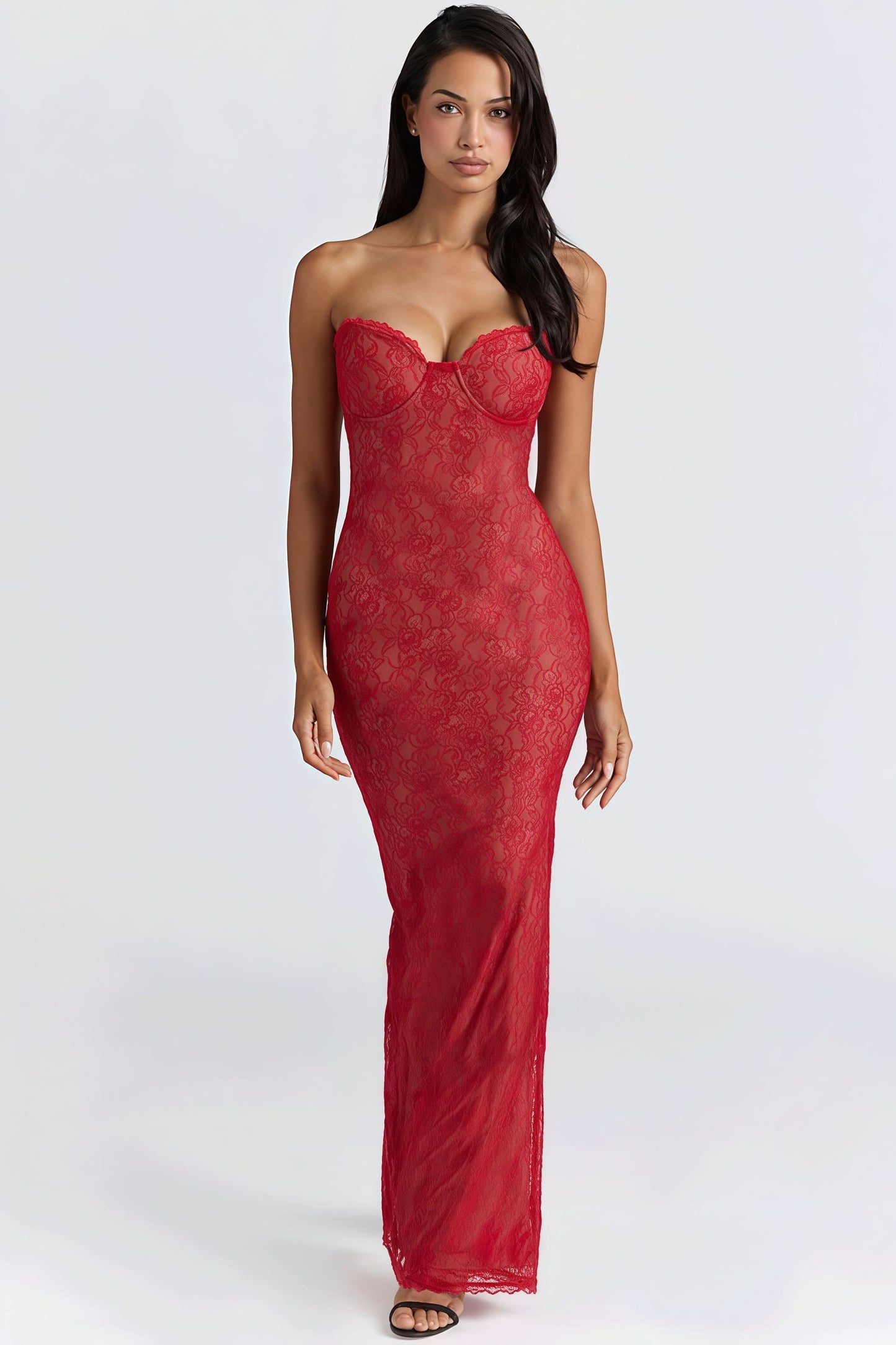 Sexy Lace Sheer Shawl Bandeau Maxi Dress