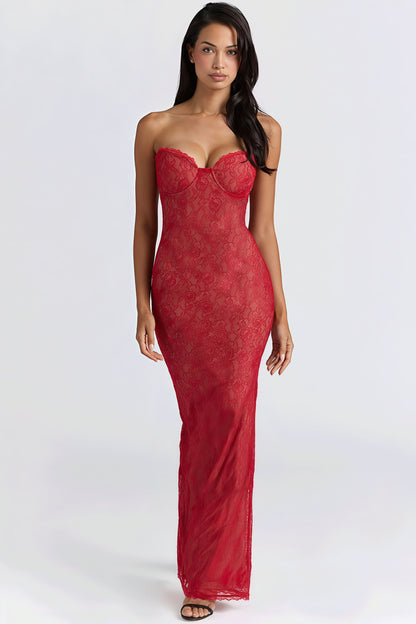 Sexy Lace Sheer Shawl Bandeau Maxi Dress