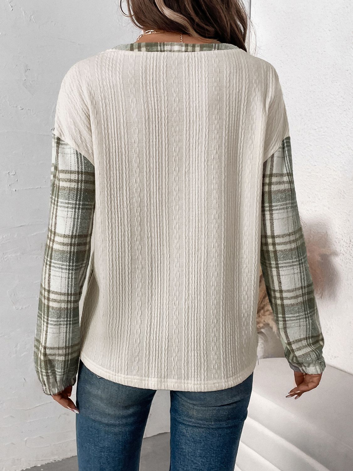 Felicidad | Perfee checked long sleeve half button t-shirt