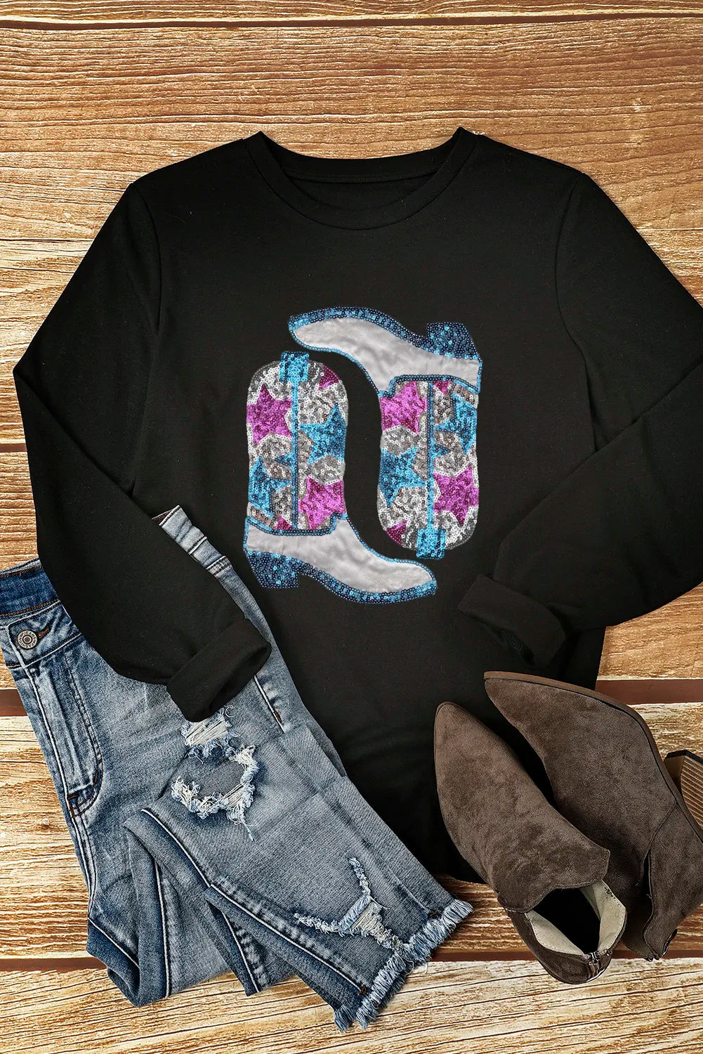 Jana | Boots crew neck long sleeve sweatshirt