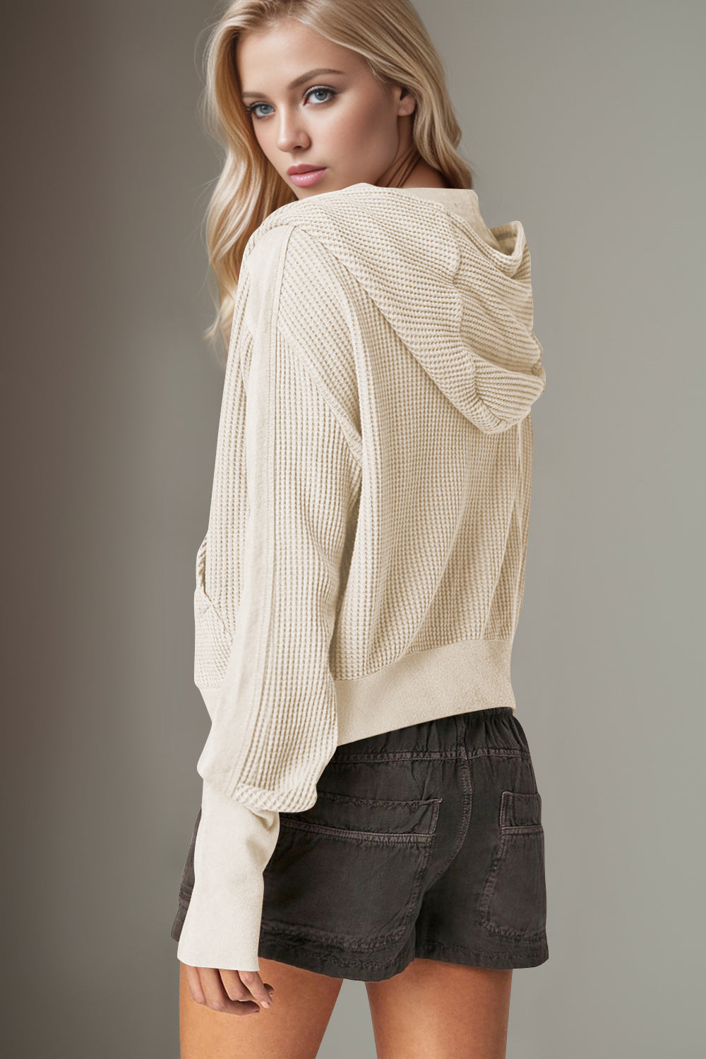 Elsa | Double Take waffle knit long sleeve zip hoodie