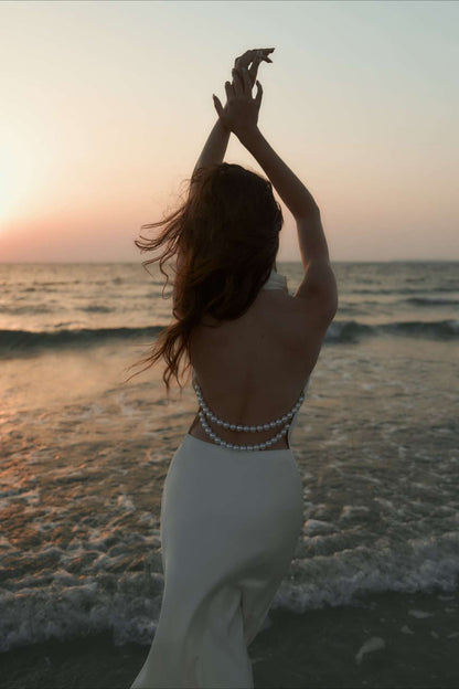 Satin V-Neck Halter Backless Maxi Party Dress