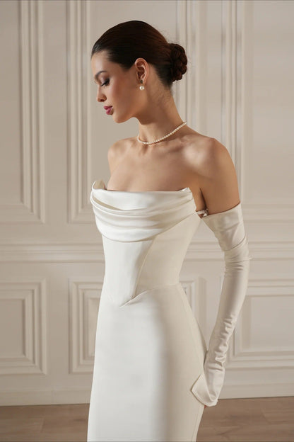 Minimalist Elegant Ruched Satin Mermaid Reception Dress
