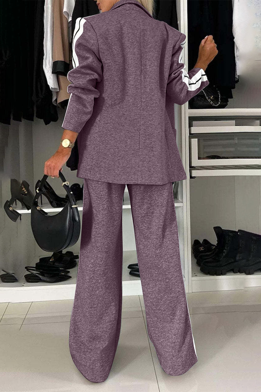Frieda | Complete top and trousers set with contrast lapel collar