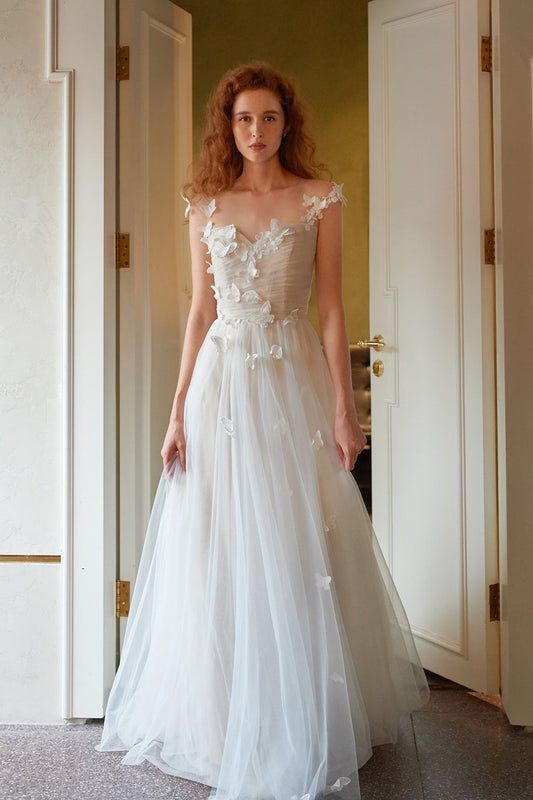 Dreamy Petal V Neck Backless Reception Dress