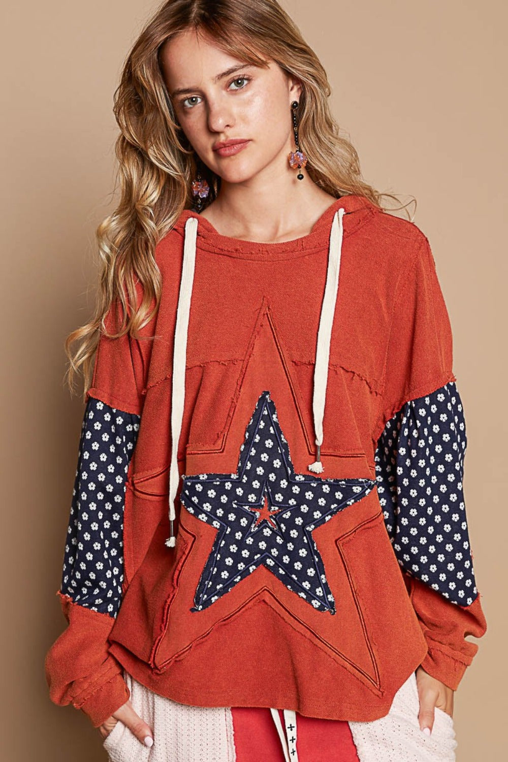 Penélope | POL Star Patchwork Raw Edge French Terry Hoodie