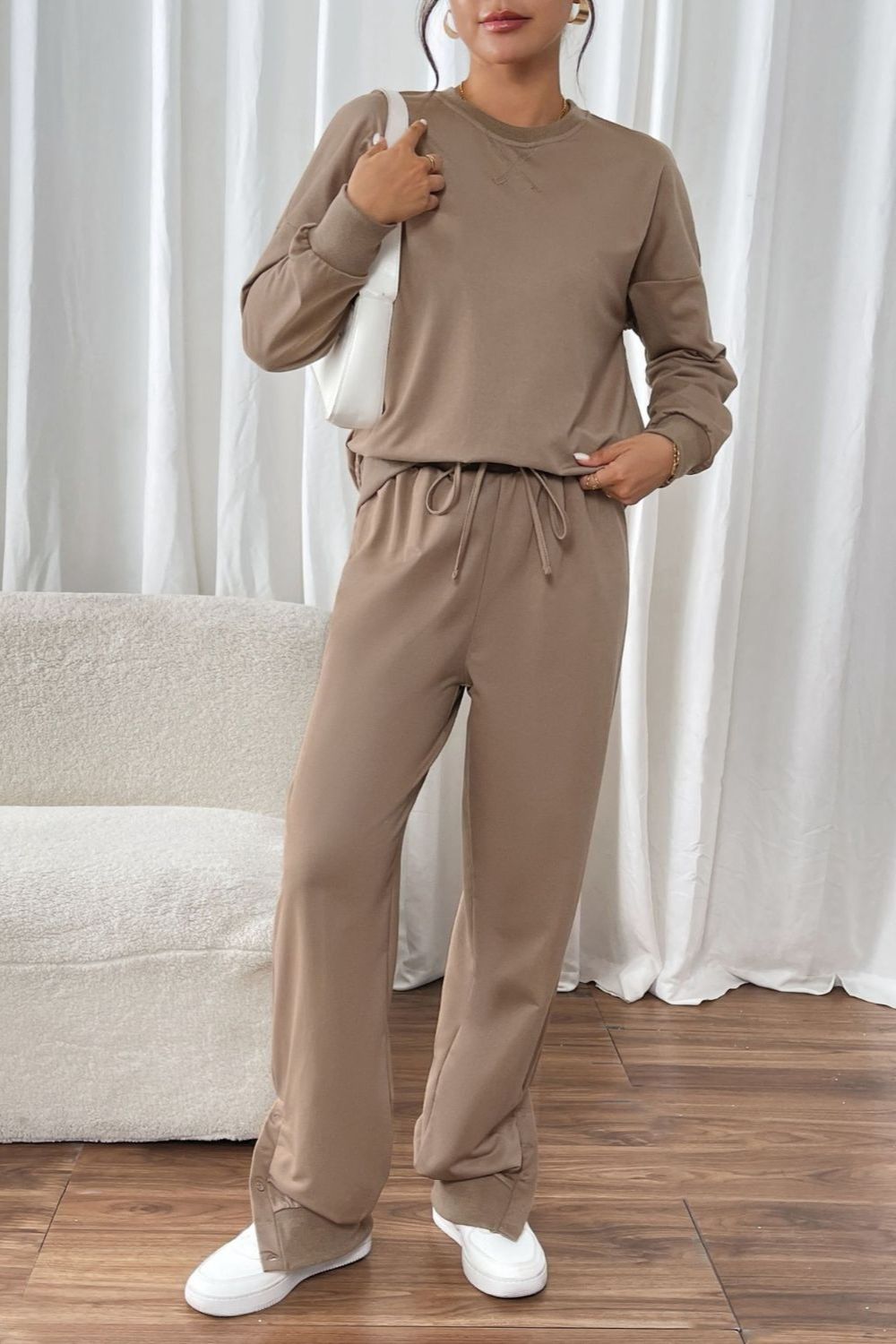 Jesica | Perfee long sleeve top and crew neck trousers set