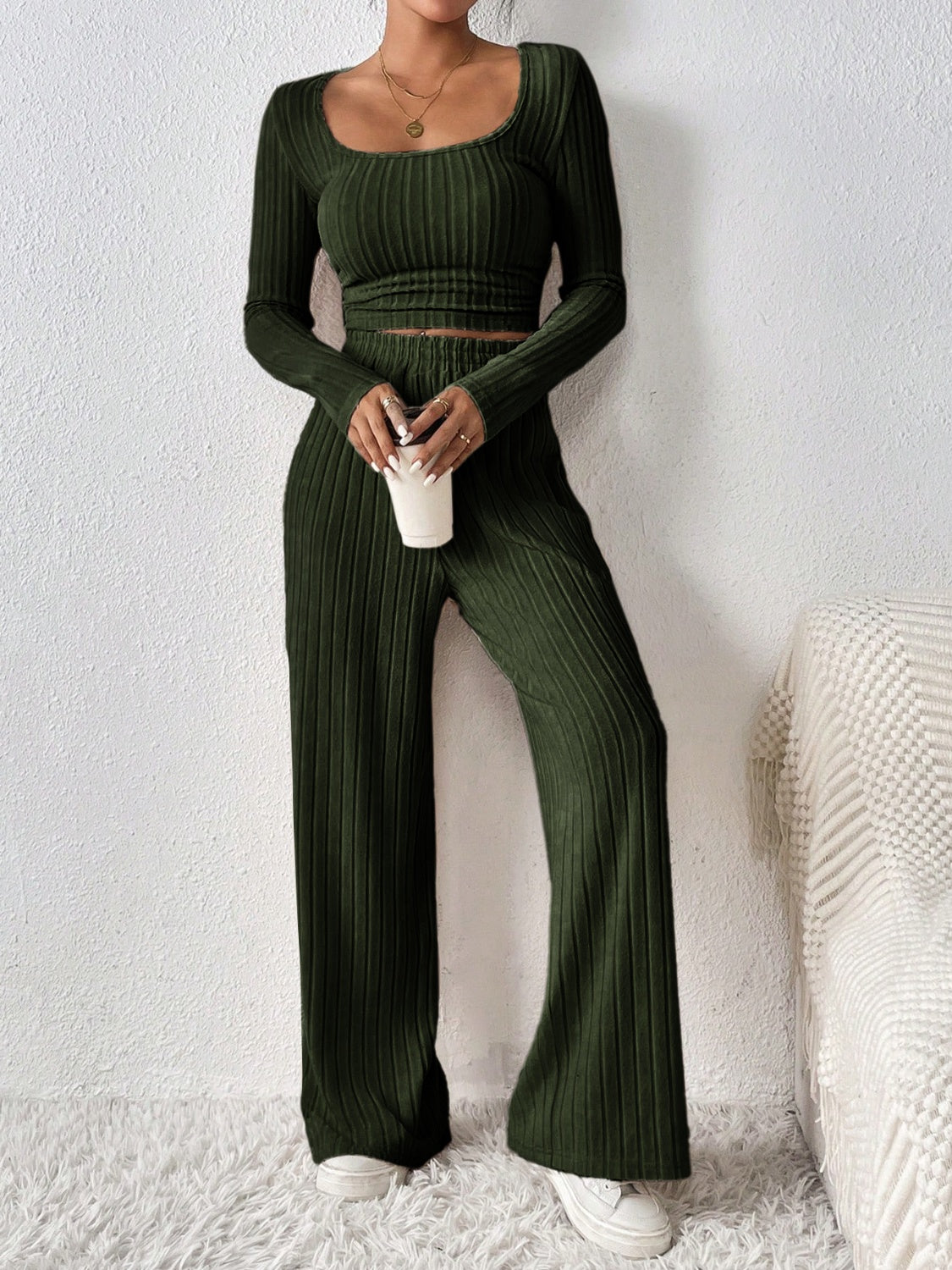 Emilie | Long sleeve top and scoop neck trousers set