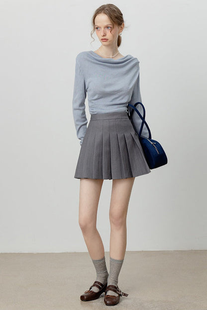 Chic Off Shoulder Tie Waist Cowl Neck Long Sleeve Tee