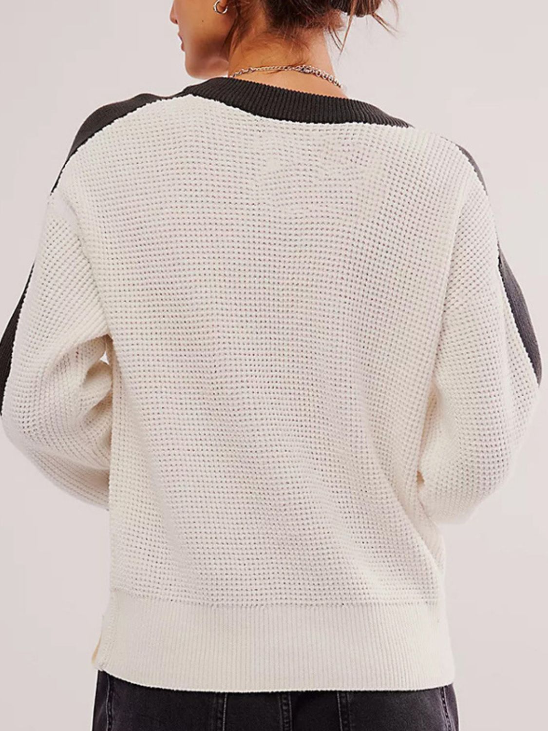 Danna | Waffle knit contrast crew neck sweater