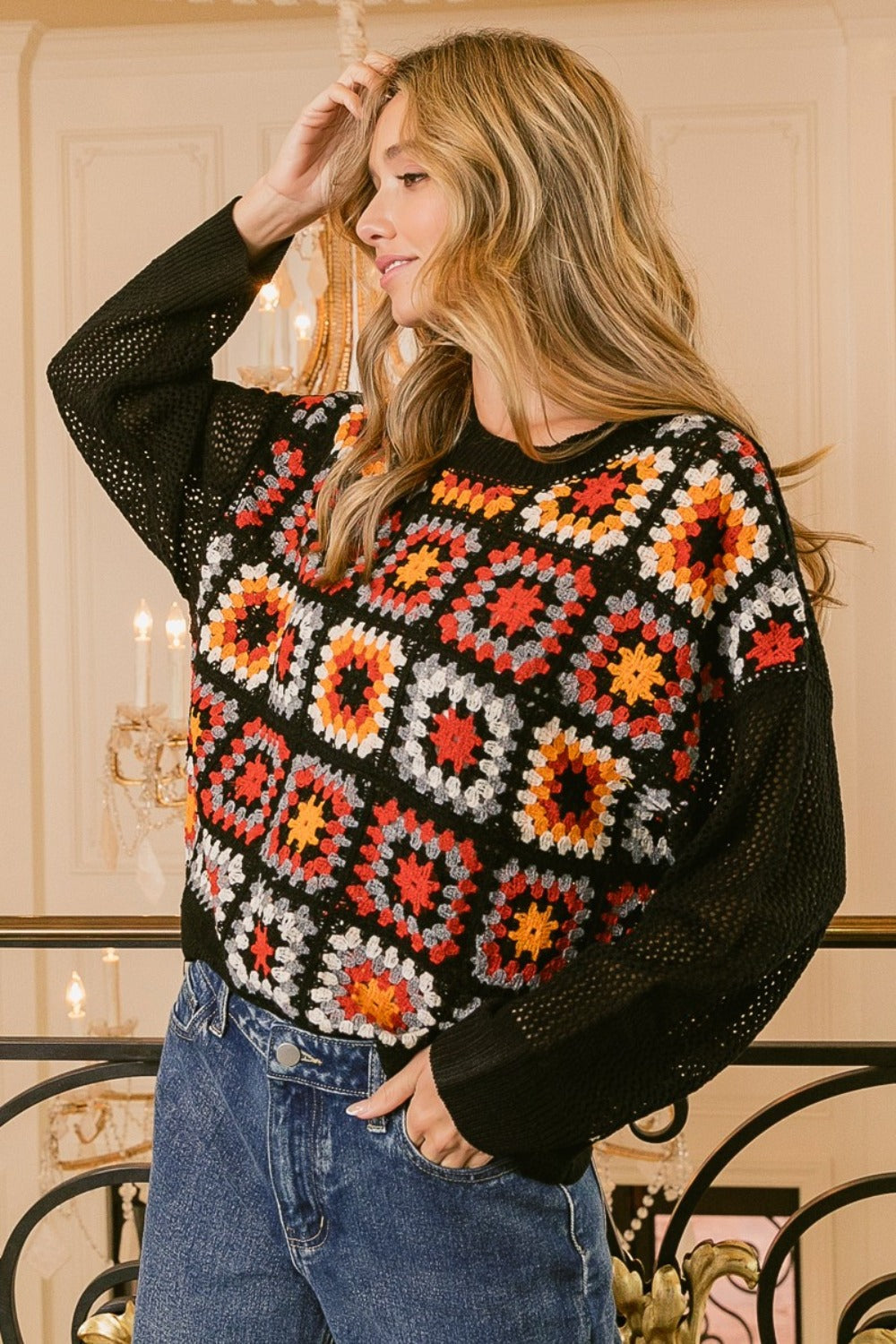 Dagny | Granny top with a square front and long sleeves