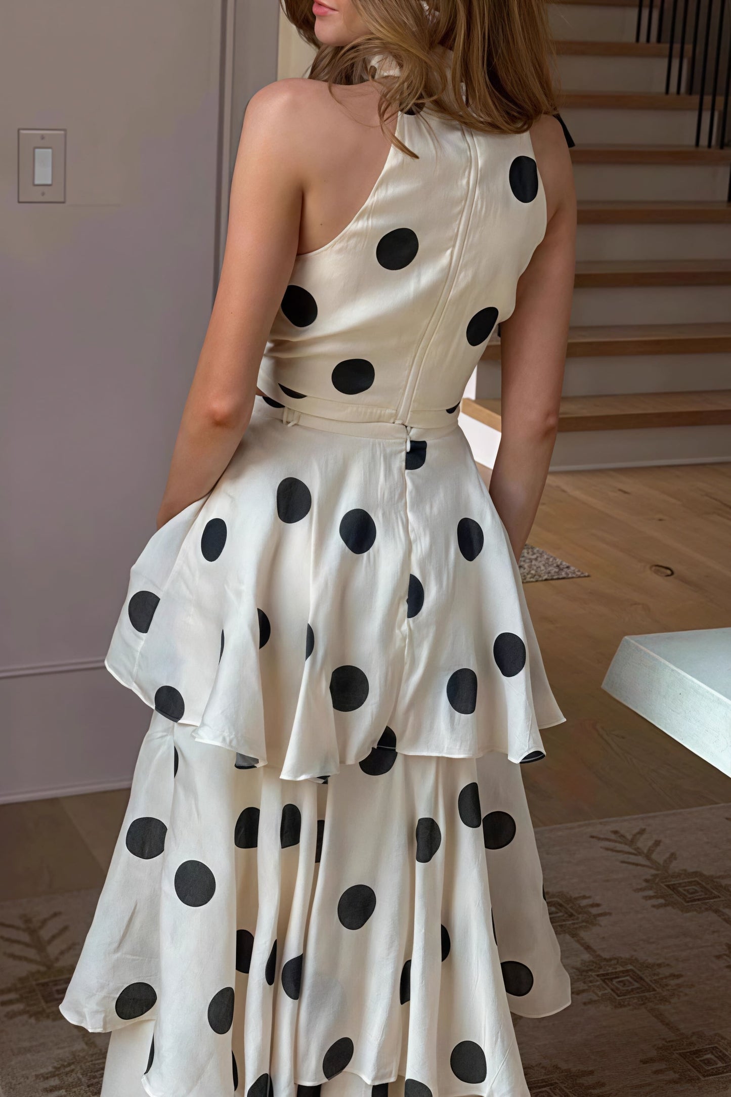 Polka Dot Halter Sleeveless Top Tiered Skirt Set