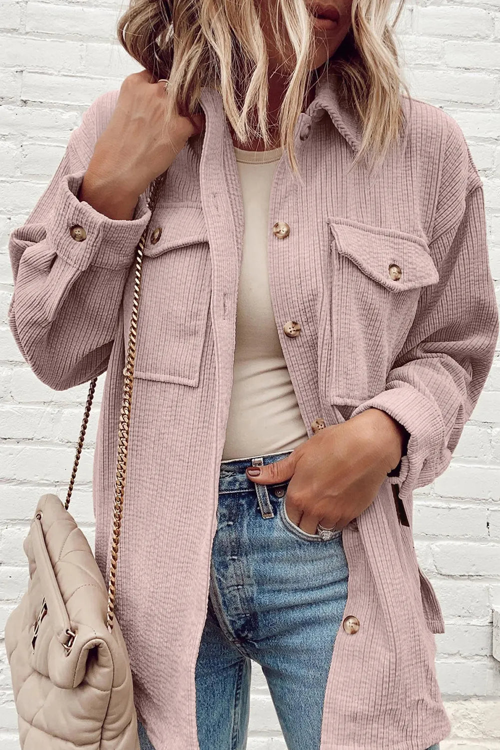 Nayeli | Buttoned, low shoulder jacket with pockets