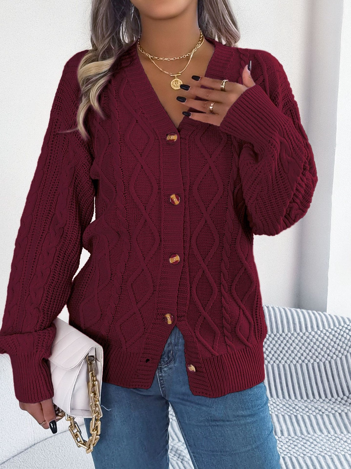 Stefanie | Cable knit cardigan with long sleeves