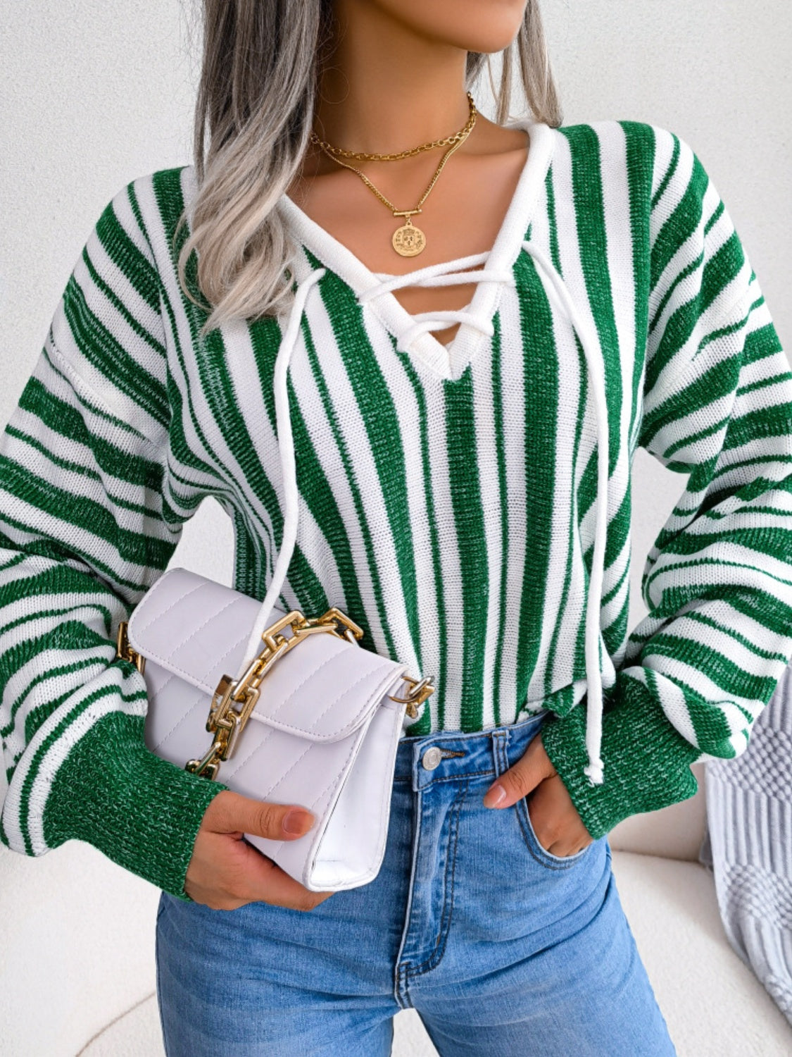 Isadora | Striped long-sleeved sweater with lacing