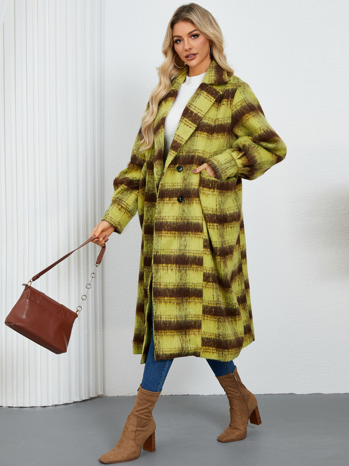 Rocio | Contrasting double breasted long sleeve coat