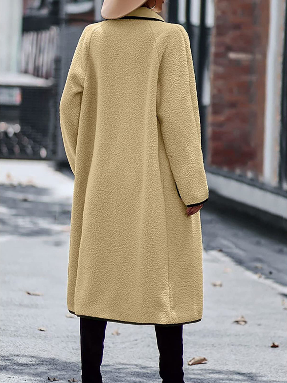 Claudia | Full size long sleeve coat with contrast trim and pockets