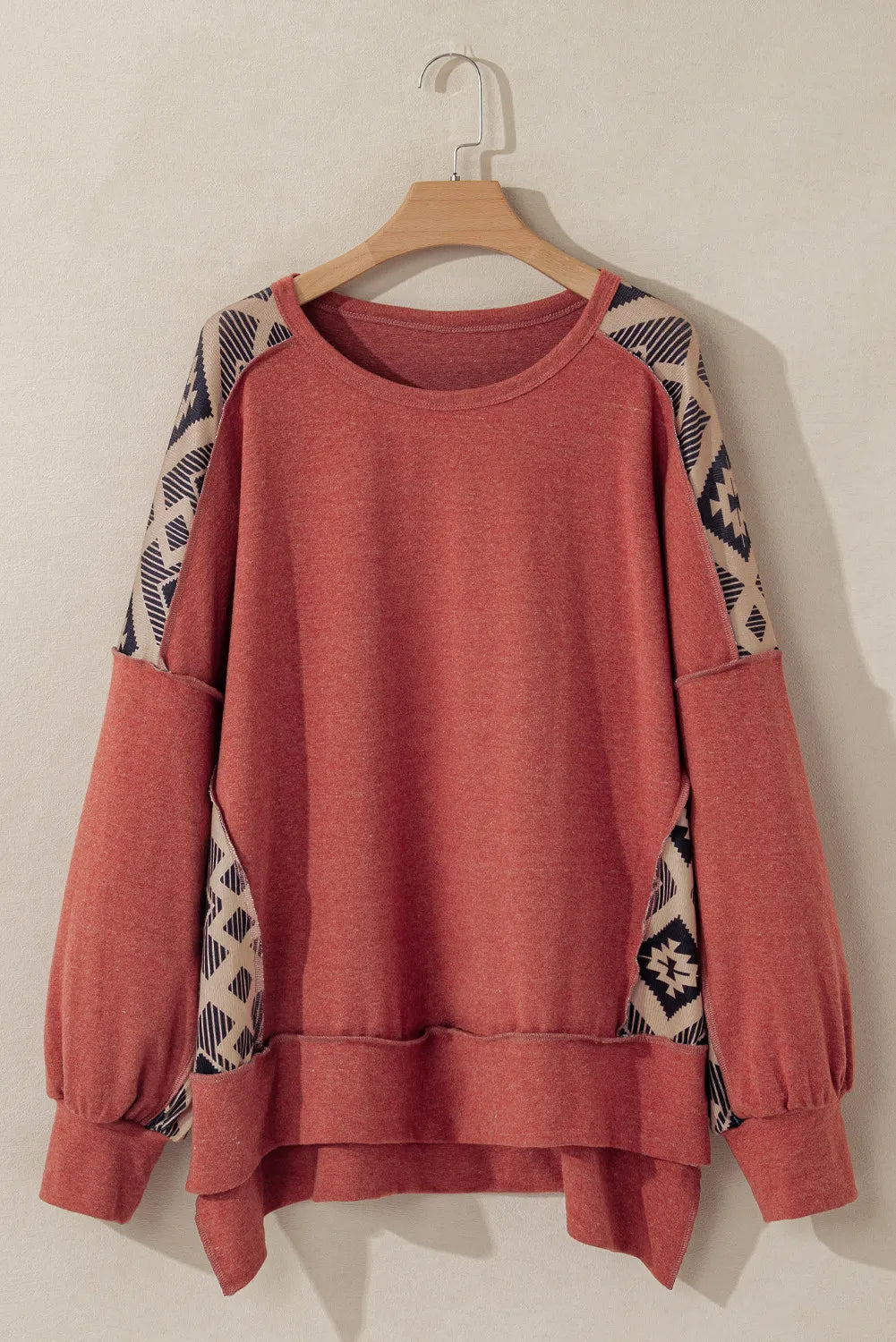 Yvonne | Oversized long sleeve geometric crew neck sweatshirt