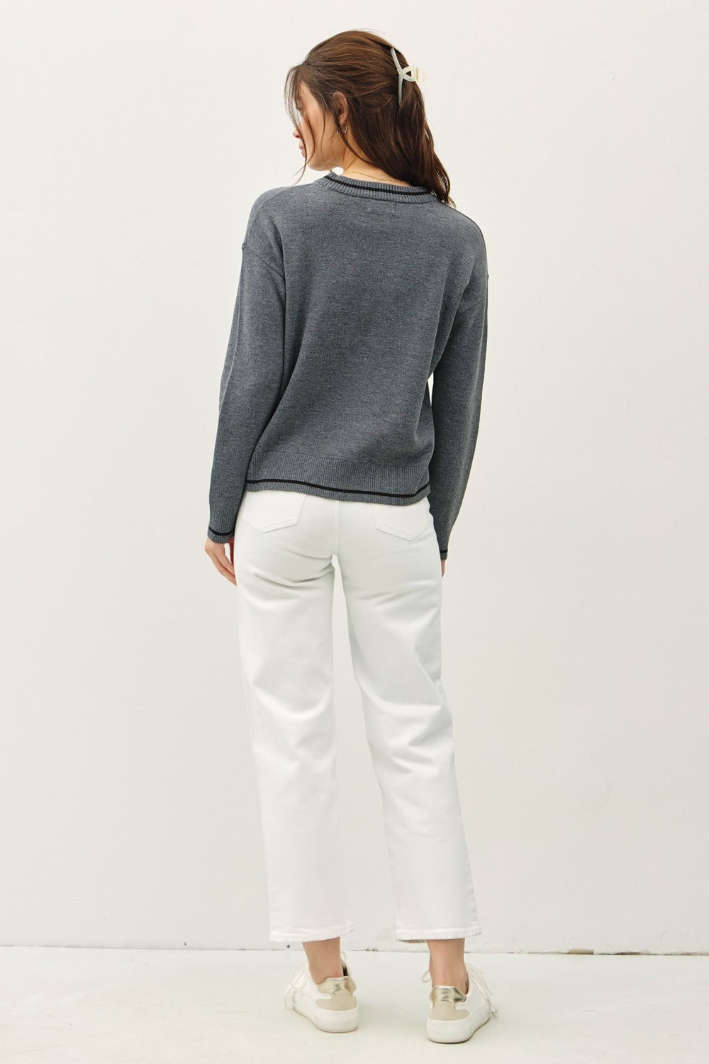 Cecilia | Be Cool long-sleeved sweater with striped trim and crew neck