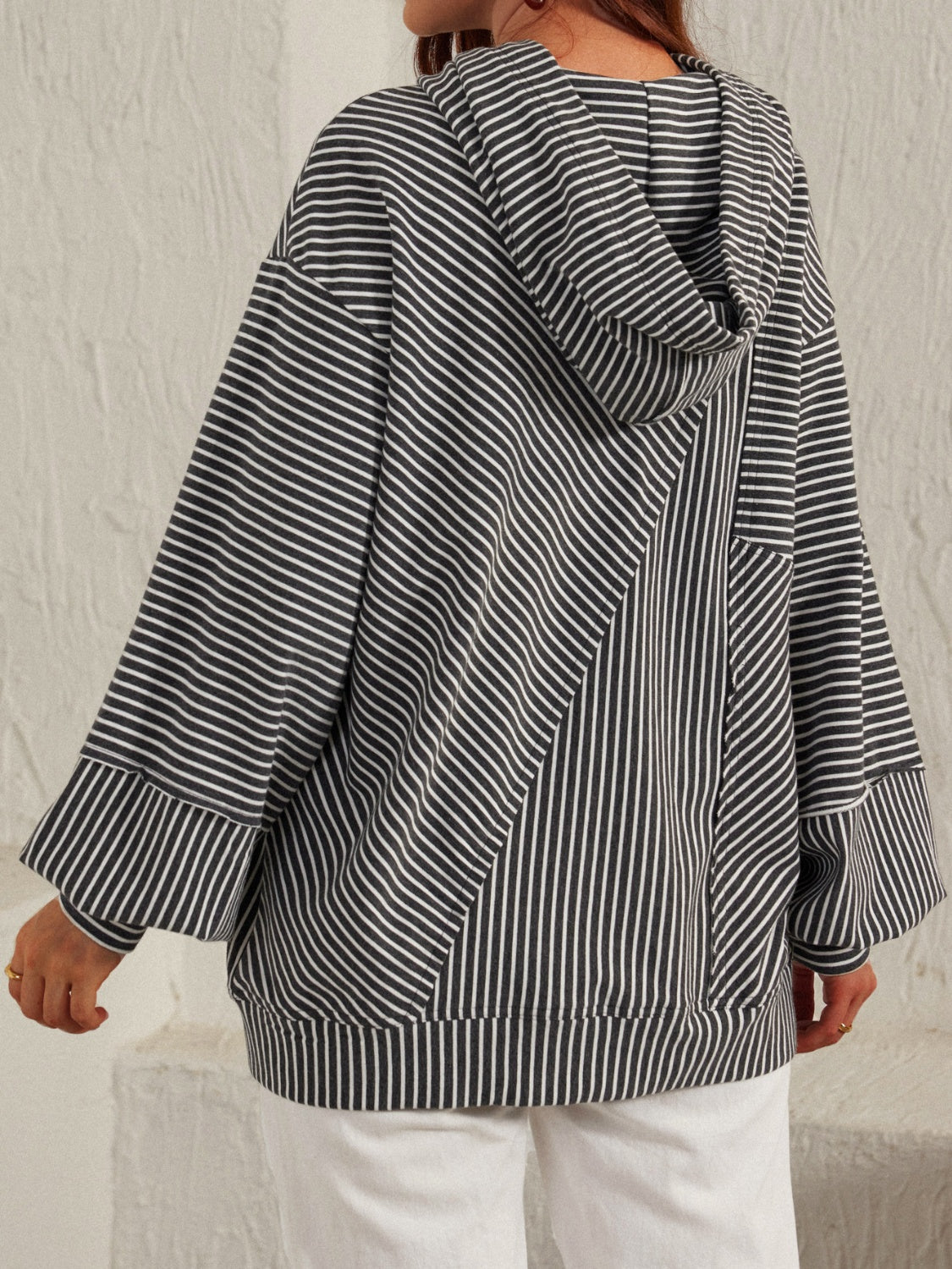 Marta | Striped hoodie with slit and drawstring and long sleeves