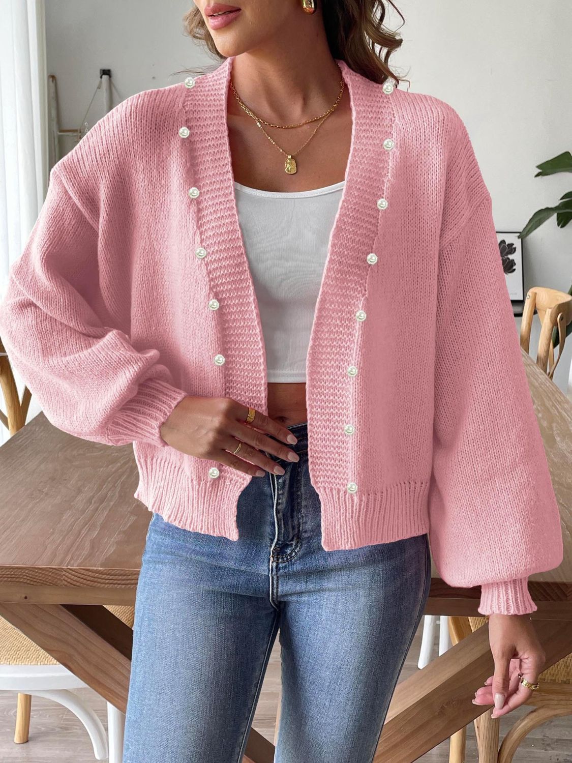 Sibylle | Beaded cardigan with long sleeves and an open front