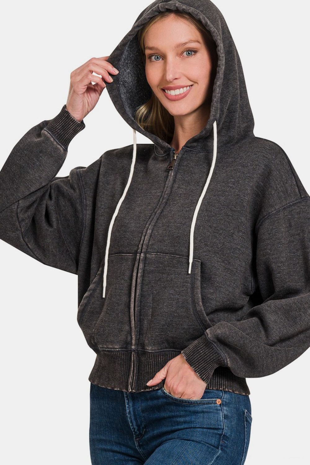 Patricia | Acid wash fleece zip-up hoodie