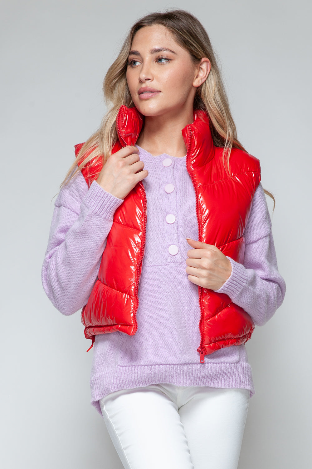 Gina | Snobish shiny quilted vest with turtleneck and zip