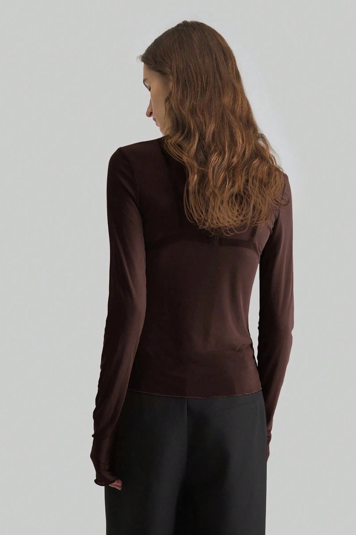 Stand Collar Solid Mesh Slim Fit Long Sleeve Tee