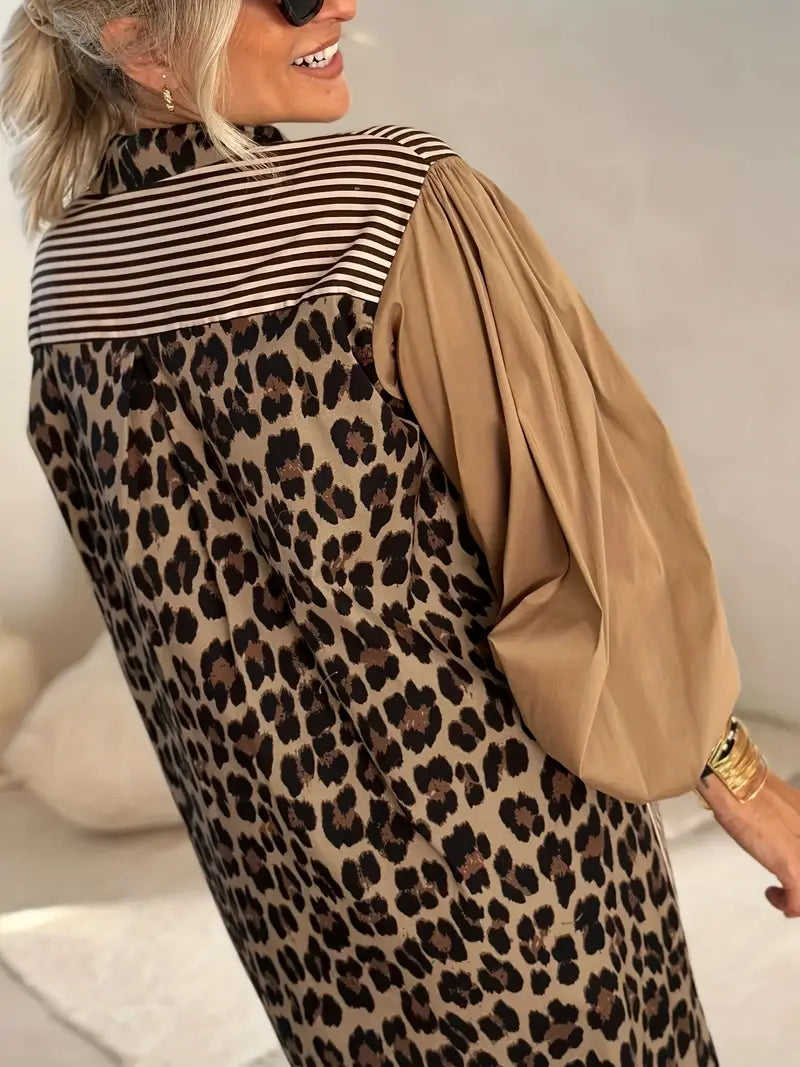Rebecca® | Leopard Print Dress With Puff Sleeves