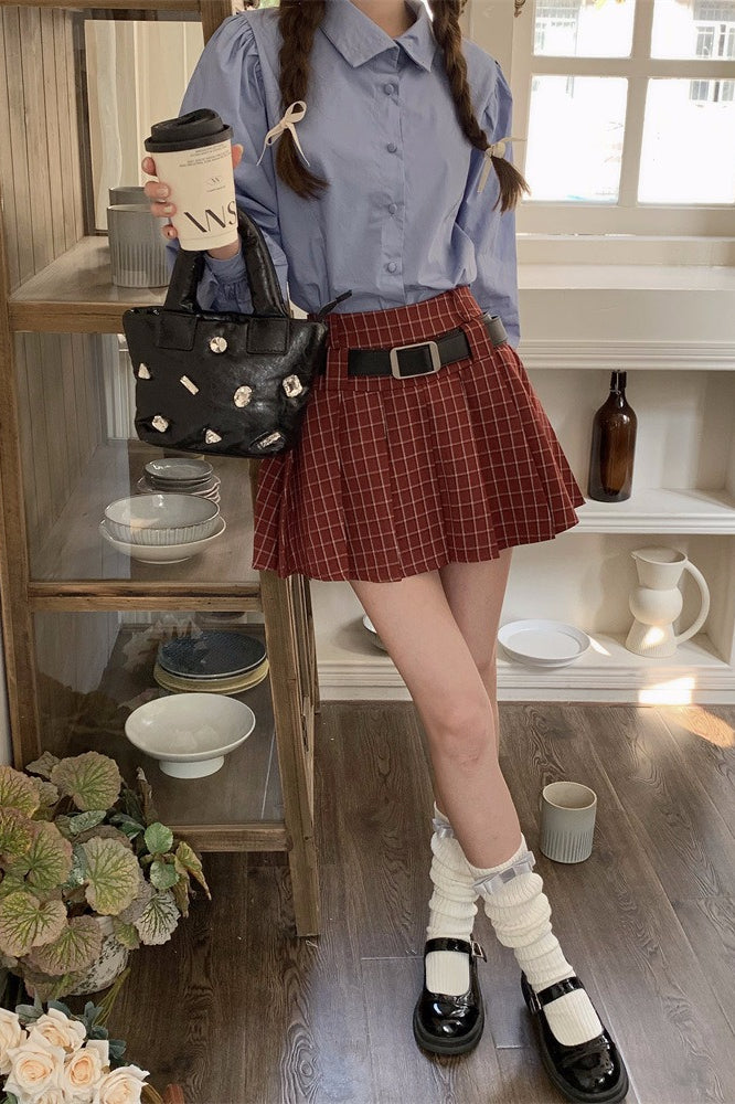 Plus Size Plaid Pleated Skirt