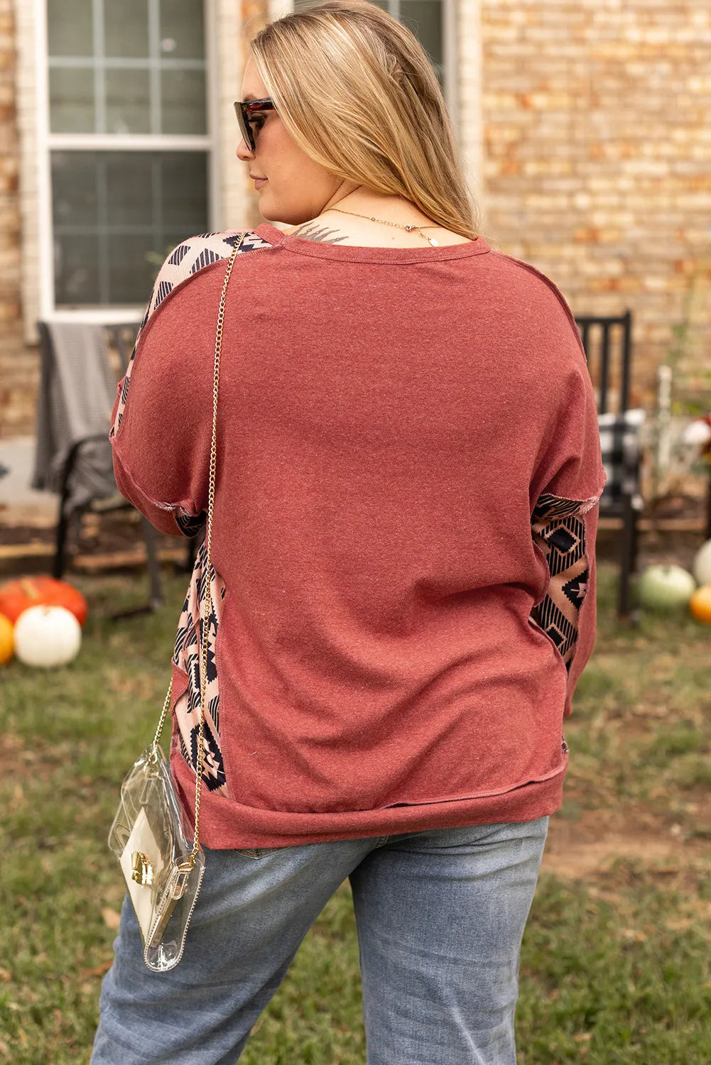 Yvonne | Oversized long sleeve geometric crew neck sweatshirt