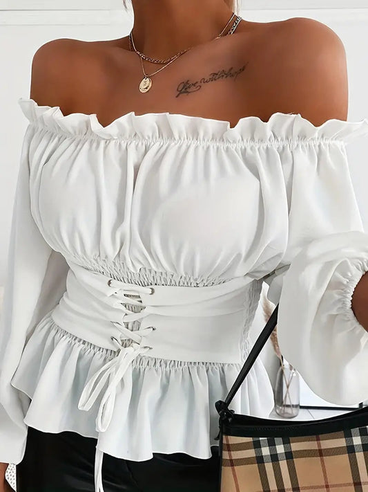 Pina® | Elegant Long-Sleeved Blouse With Ruffles And Off The Shoulder
