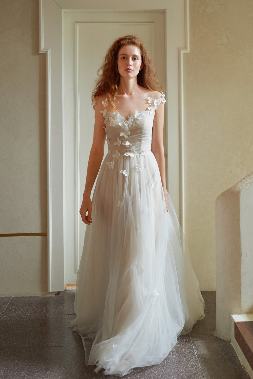 Dreamy Petal V Neck Backless Reception Dress
