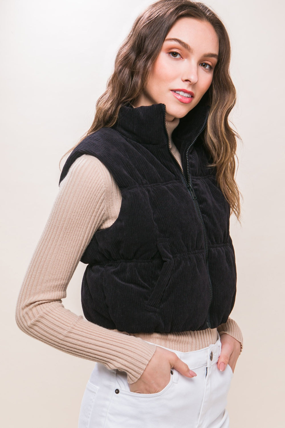 Lena | Love Tree corduroy puffer vest with zip and pockets