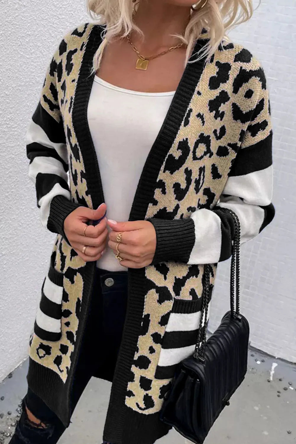 Carina | Long sleeve leopard print open front cardigan