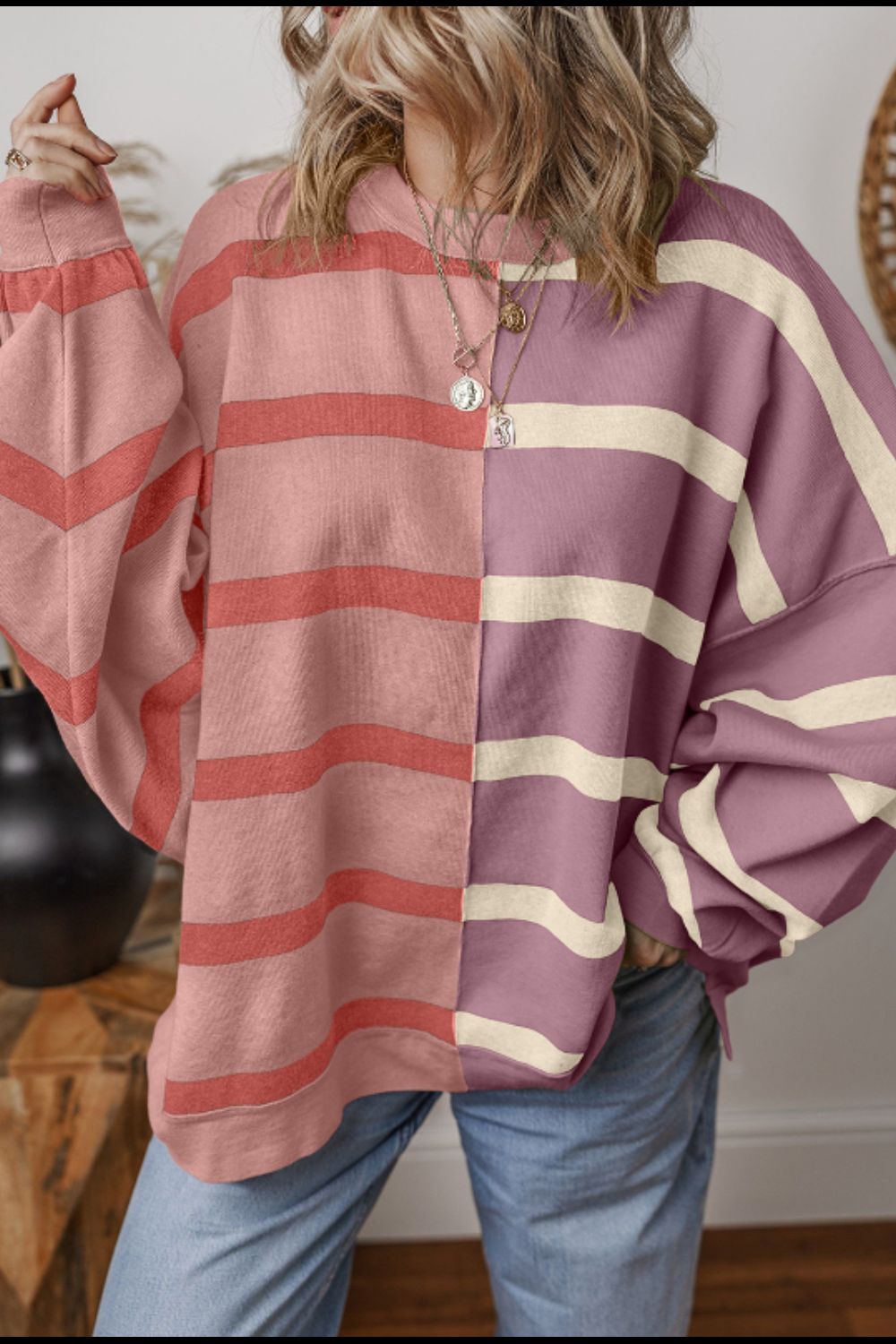 Xiomara | Contrast striped long sleeve sweatshirt