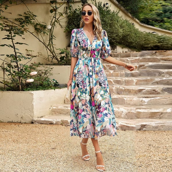 Pilar® | Women's printed V-neck dress