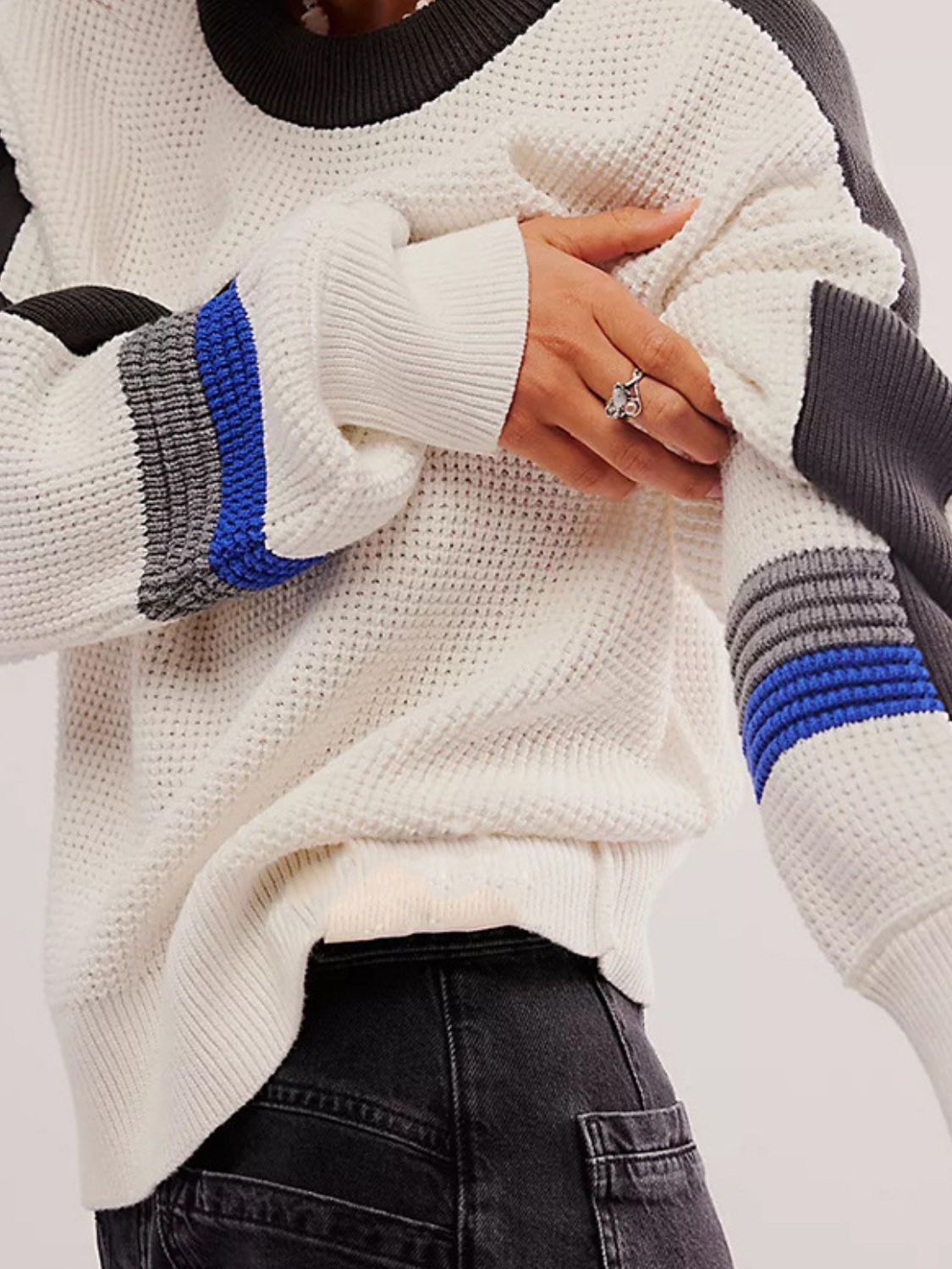Danna | Waffle knit contrast crew neck sweater