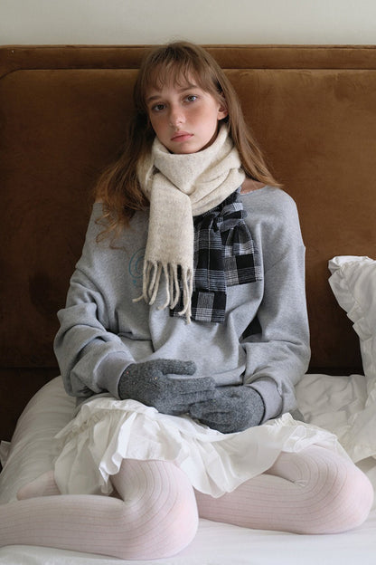 Wool Blend Plaid Patchwork Deconstructed Fringed Scarf