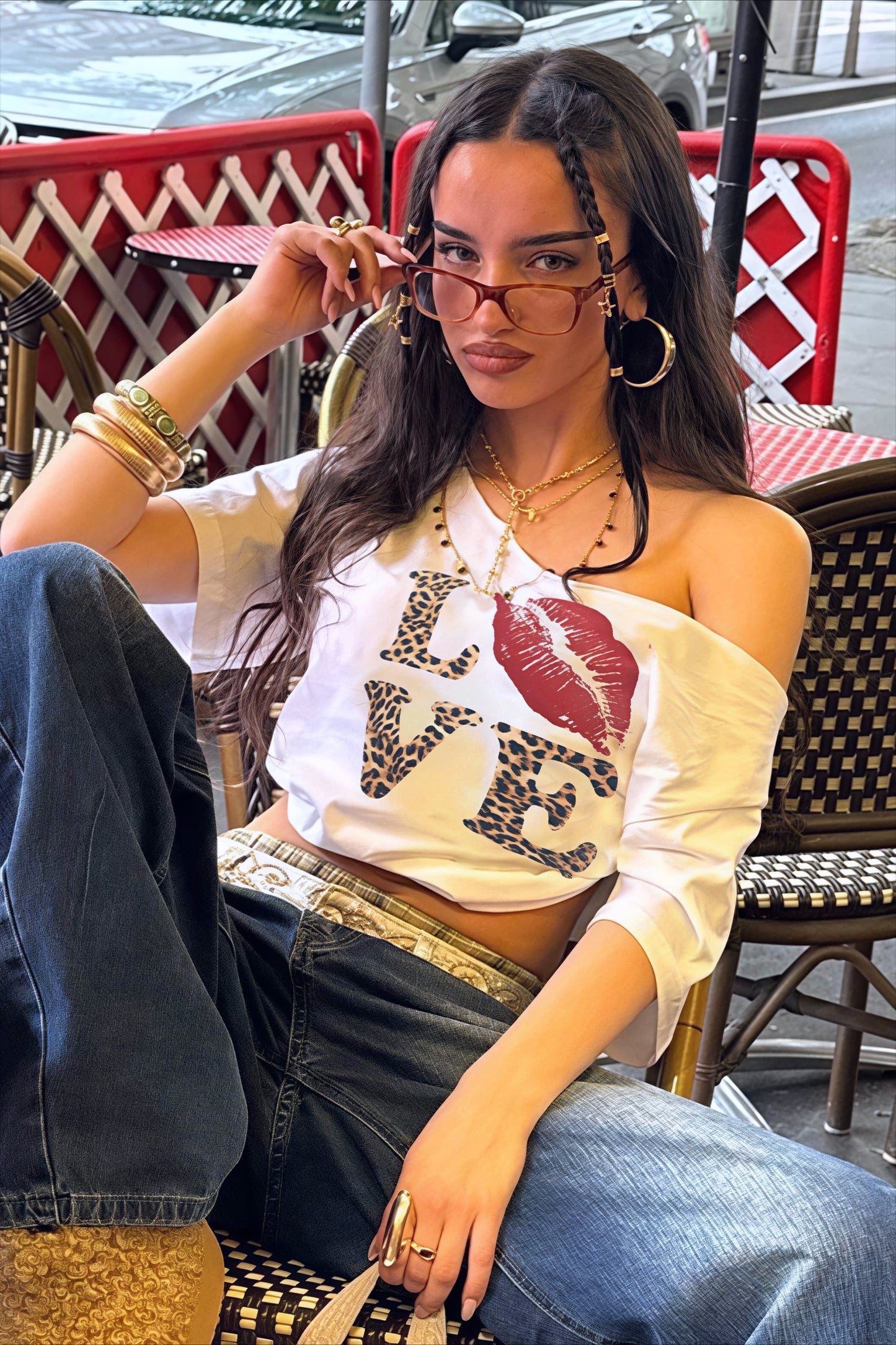 Street Style Leopard Letter Print V Neck Sexy Crop Top T-shirt