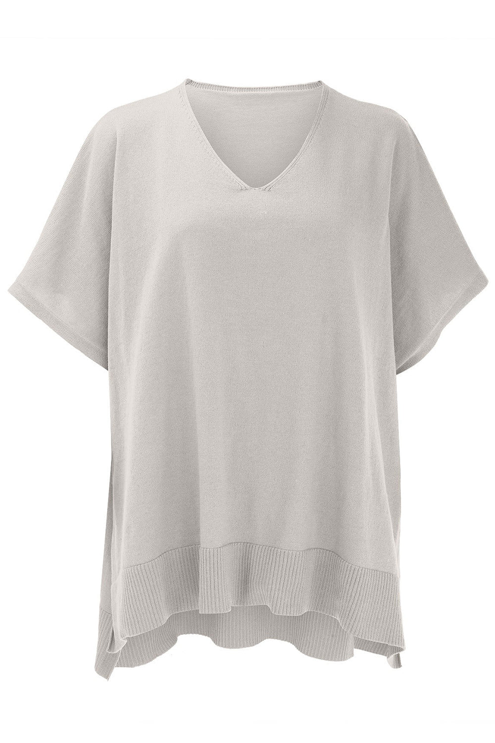 Erika | Slit knit top with V-neck and half sleeves