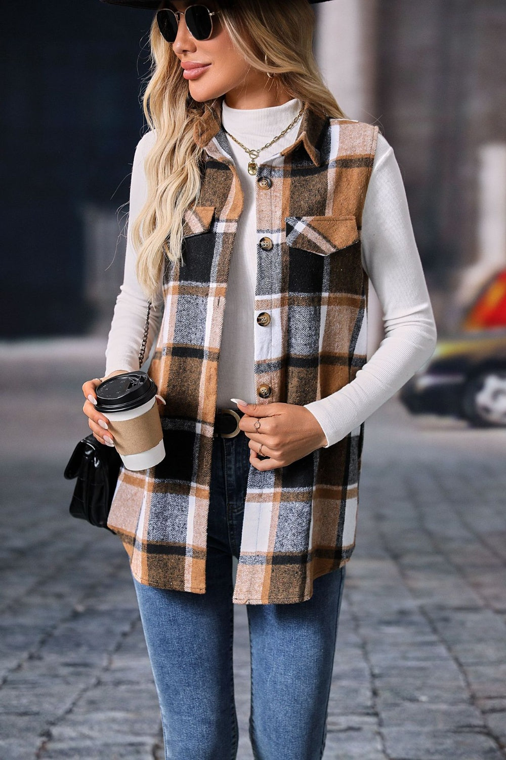 Olivia | Checked vest coat with buttons