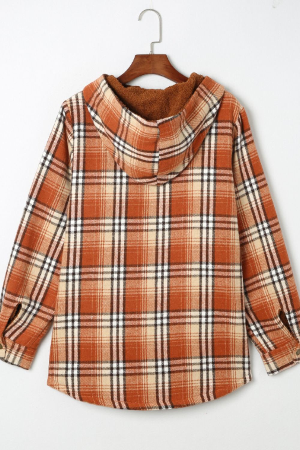 Brigida | Checked button down long sleeve hooded jacket