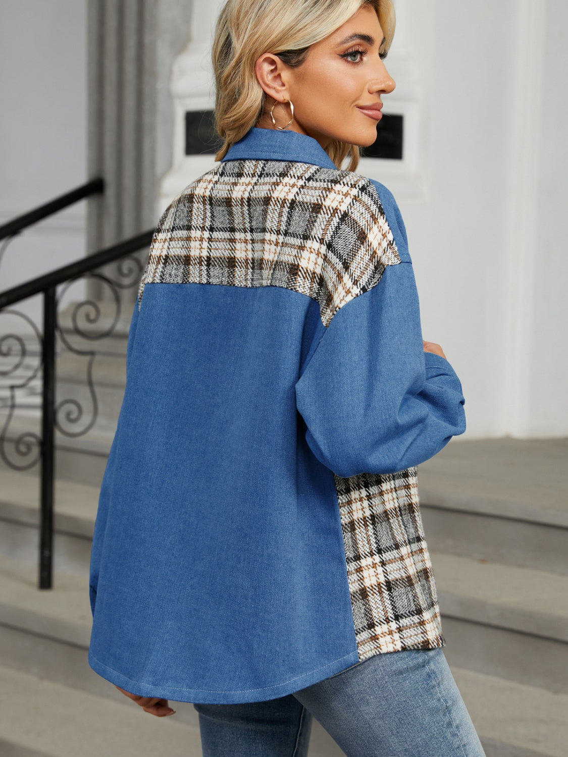 Sibylle | Checked denim jacket with buttons and long sleeves