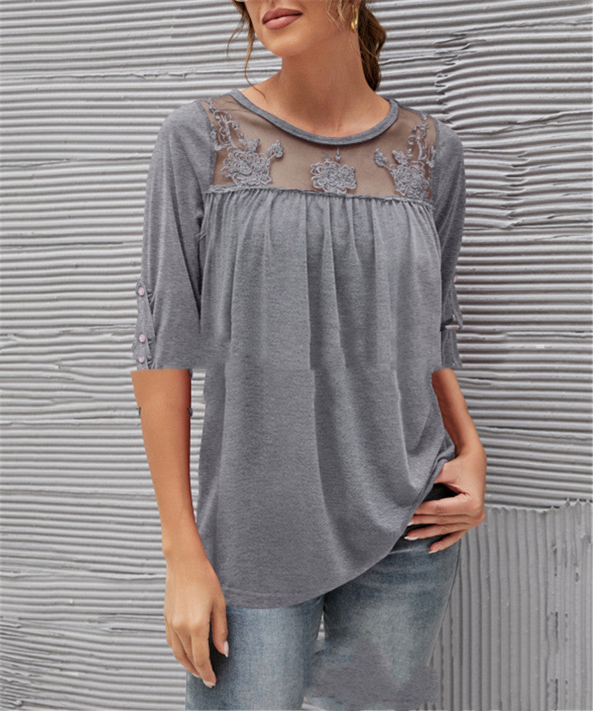 Eva® | Casual Pleated Lace Blouse