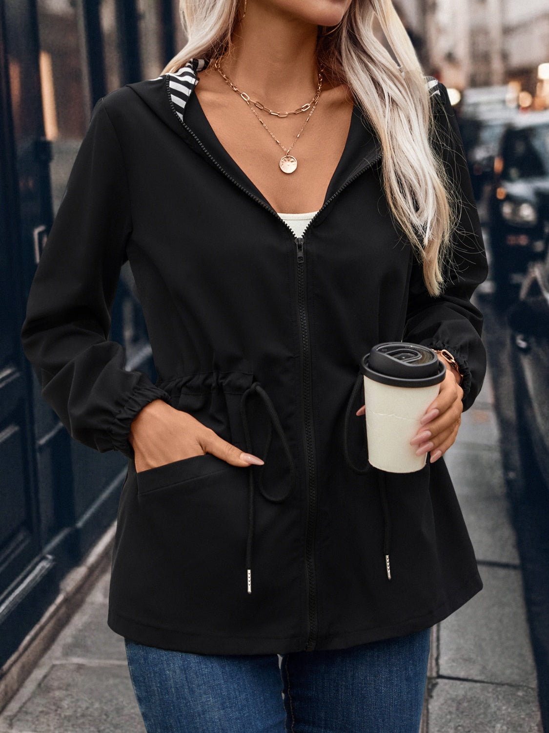 Felisa | Zip-up hooded jacket with drawstring pockets