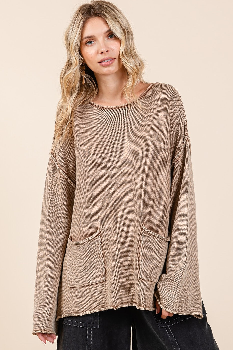 Dolores | Mittoshop Mineral Wash Patch Pocket Cut Edge Pullover